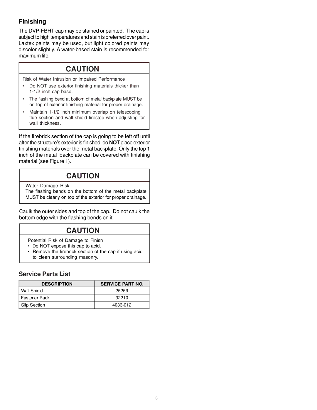 Hearth and Home Technologies DVP-FBHT installation instructions Finishing 