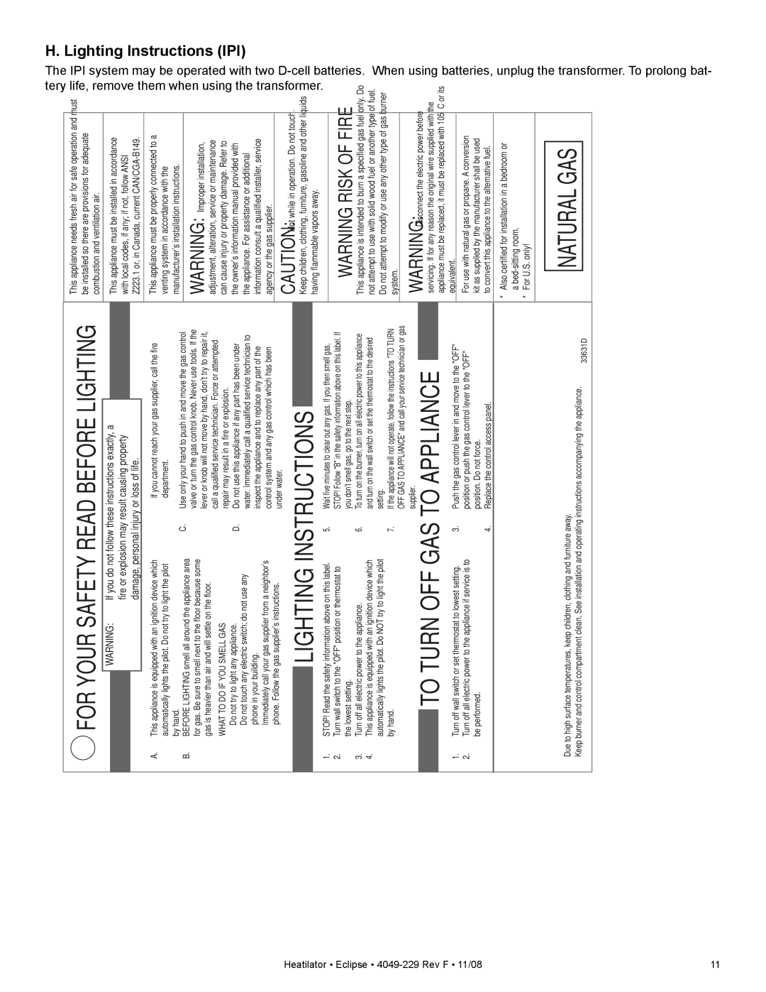 Hearth and Home Technologies EDV3633L, EDV3633IL owner manual Lighting Instructions 