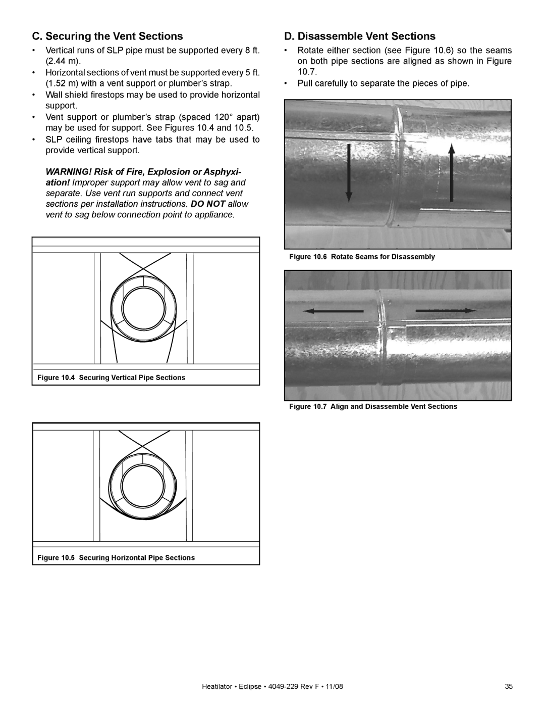 Hearth and Home Technologies EDV3633L, EDV3633IL owner manual Securing the Vent Sections, Disassemble Vent Sections 