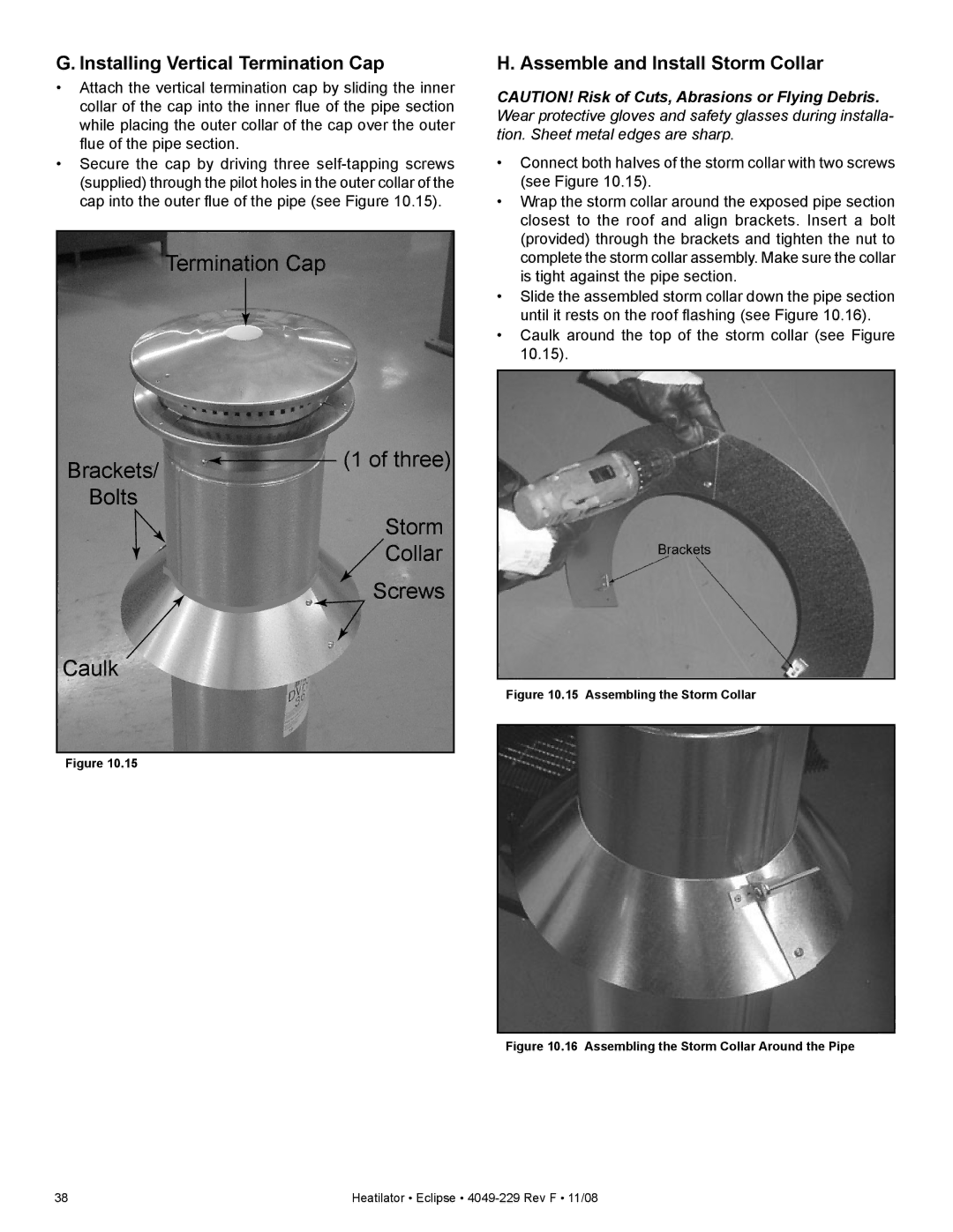 Hearth and Home Technologies EDV3633IL, EDV3633L Installing Vertical Termination Cap, Assemble and Install Storm Collar 