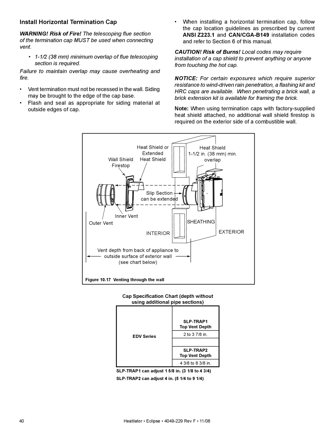 Hearth and Home Technologies EDV3633L, EDV3633IL owner manual Install Horizontal Termination Cap 