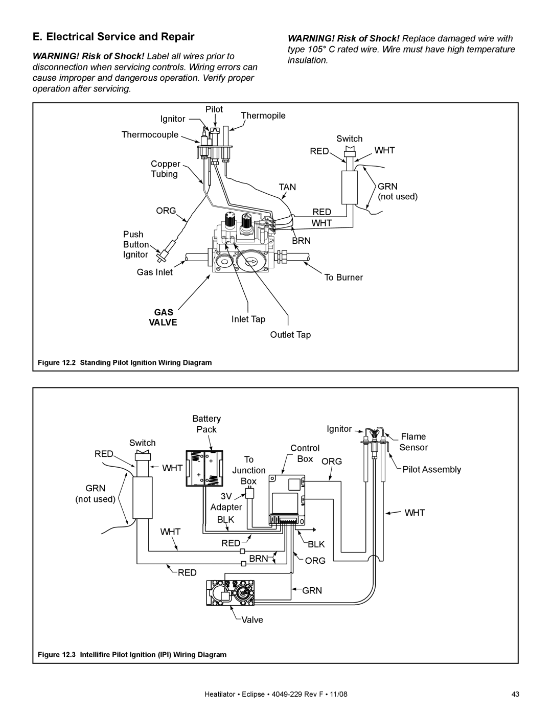 Hearth and Home Technologies EDV3633L, EDV3633IL owner manual Electrical Service and Repair, Gas 