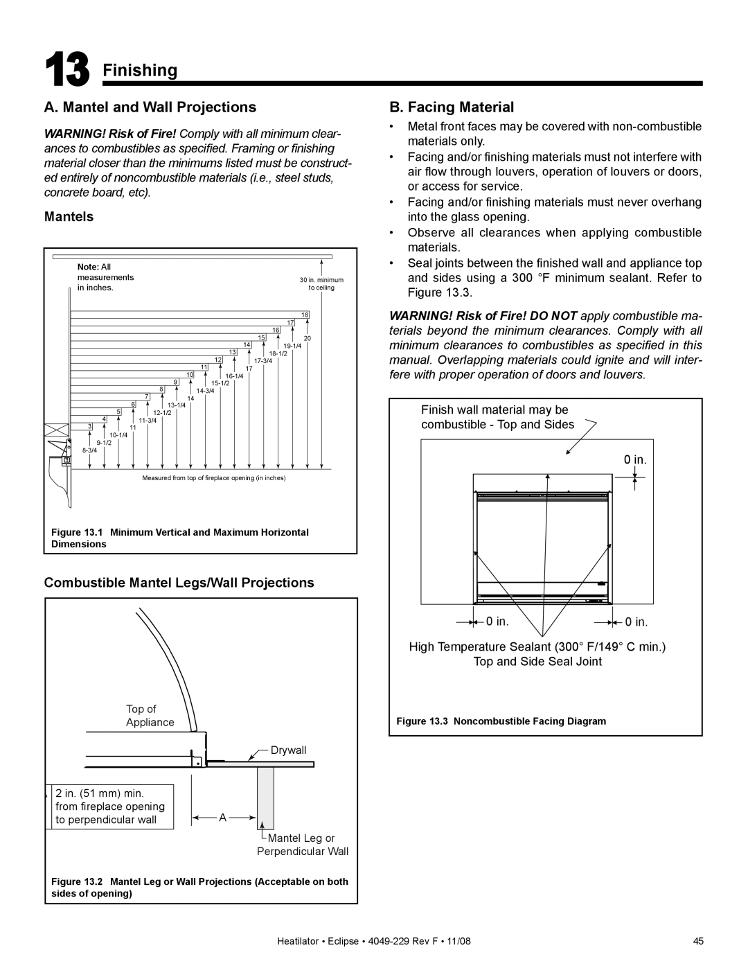 Hearth and Home Technologies EDV3633L, EDV3633IL owner manual Finishing, Facing Material 