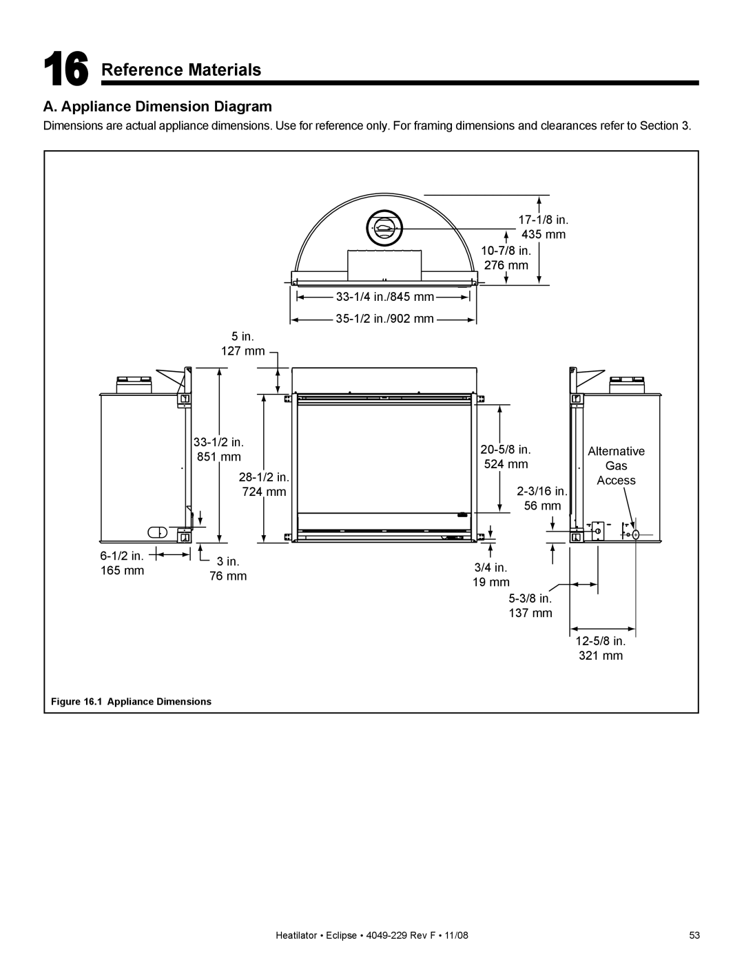 Hearth and Home Technologies EDV3633L, EDV3633IL owner manual Reference Materials, Appliance Dimension Diagram 