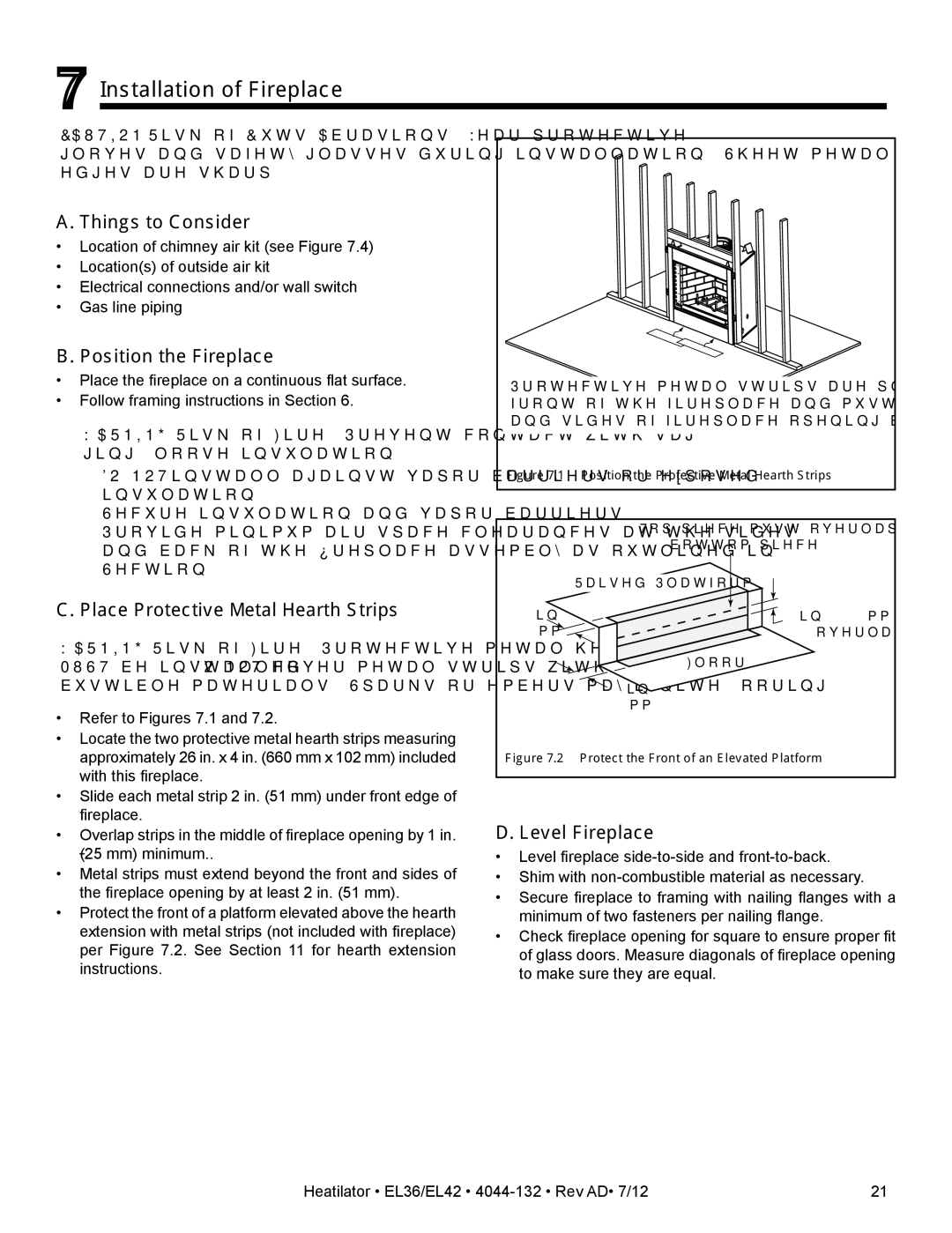 Hearth and Home Technologies EL42 Installation of Fireplace, Things to Consider, Position the Fireplace, Level Fireplace 