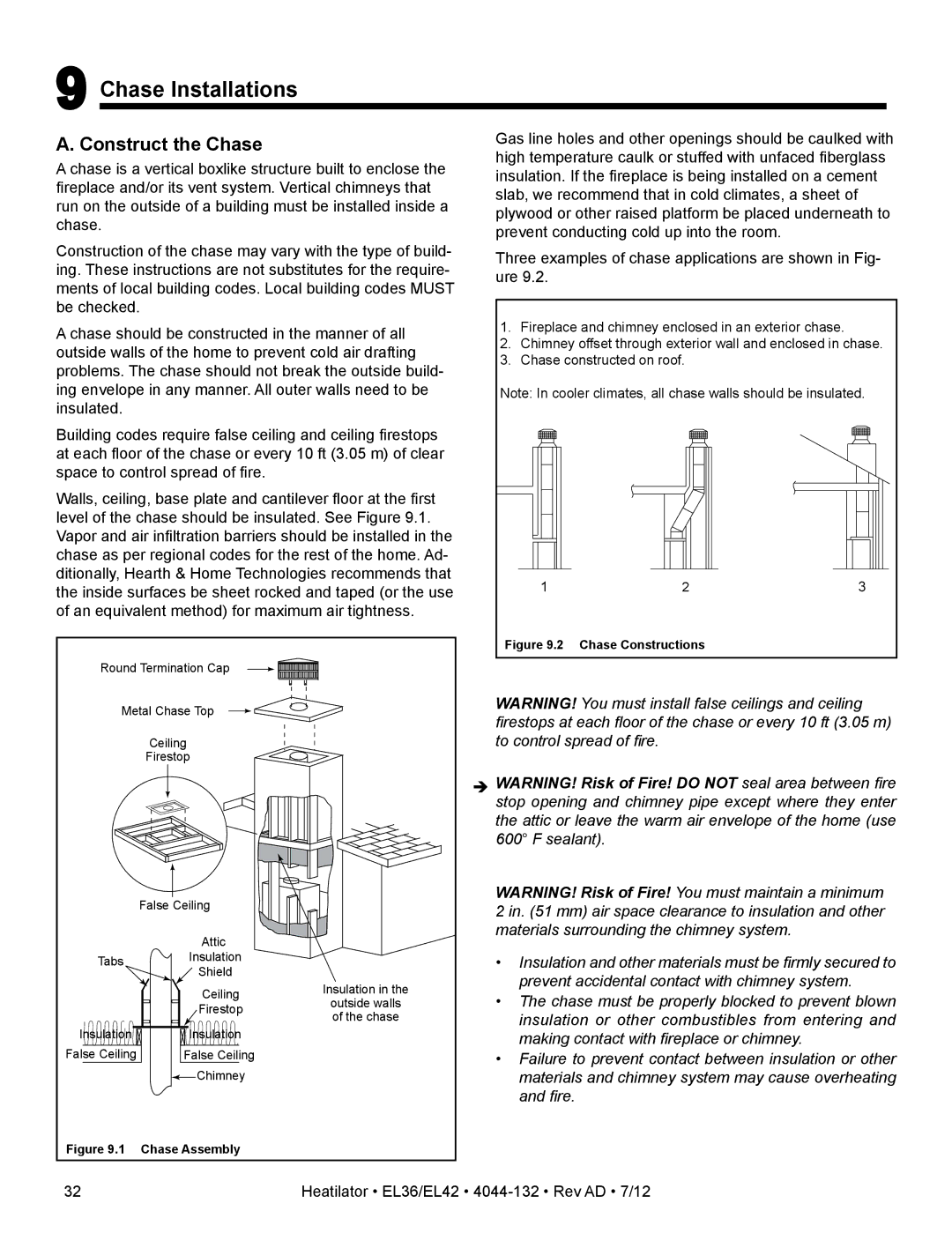 Hearth and Home Technologies EL36, EL42 owner manual Chase Installations, Construct the Chase 