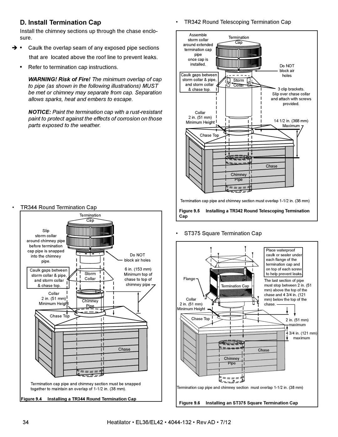 Hearth and Home Technologies EL36, EL42 owner manual Install Termination Cap 