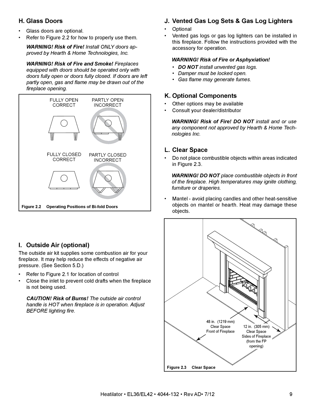 Hearth and Home Technologies EL42 Glass Doors, Vented Gas Log Sets & Gas Log Lighters, Optional Components, Clear Space 