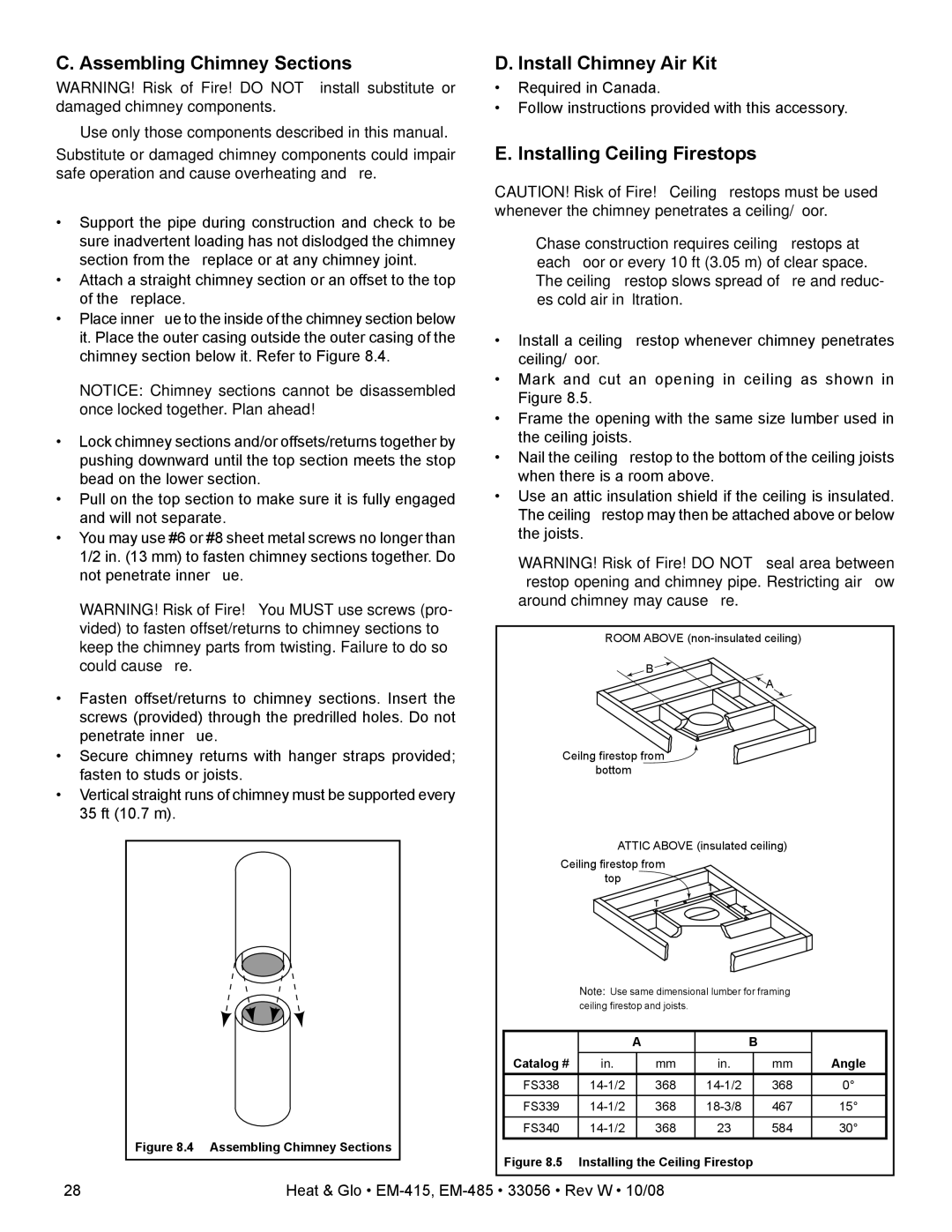 Hearth and Home Technologies EM-415 - 36, EM-485T - 42 owner manual Assembling Chimney Sections, Install Chimney Air Kit 