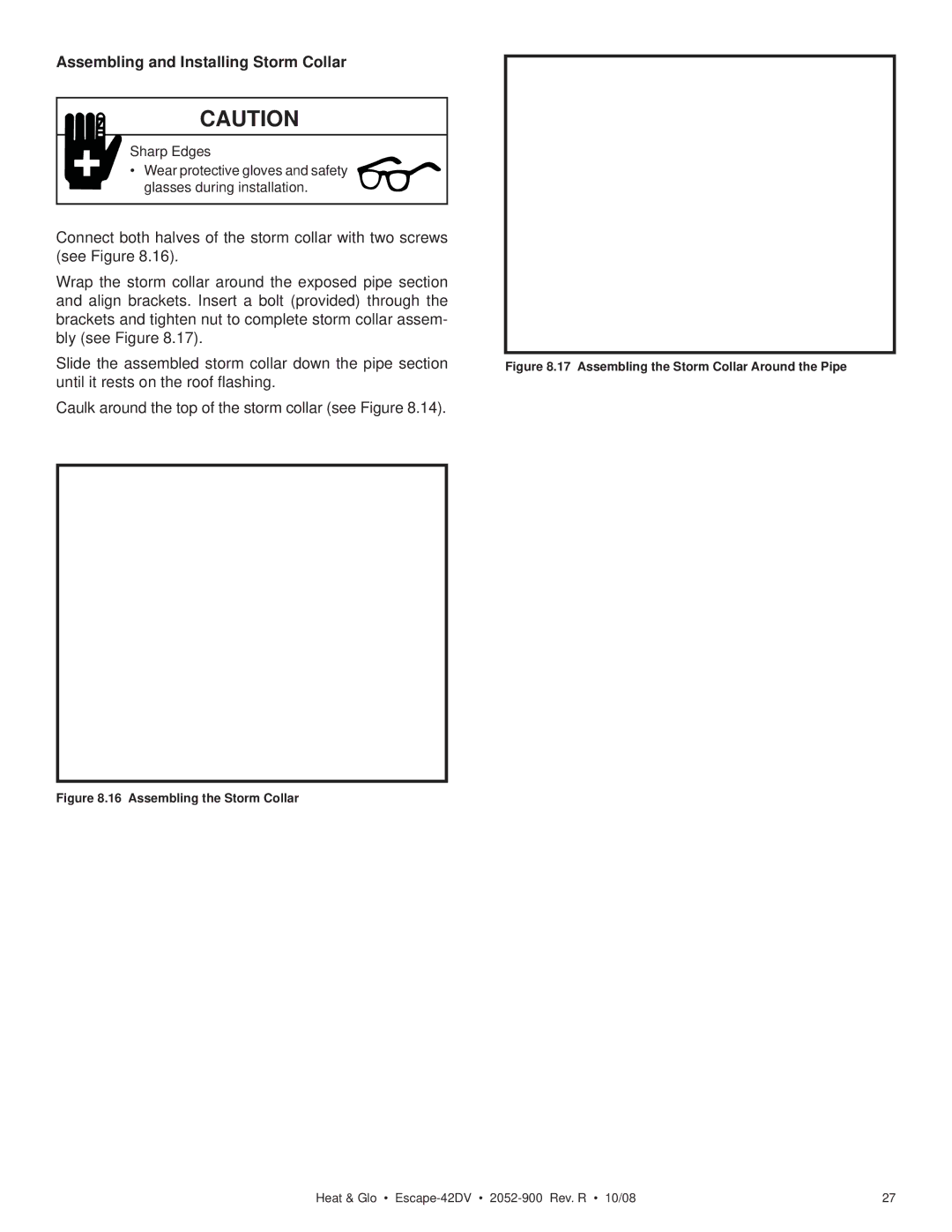 Hearth and Home Technologies ESCAPE-42DV owner manual Assembling and Installing Storm Collar 