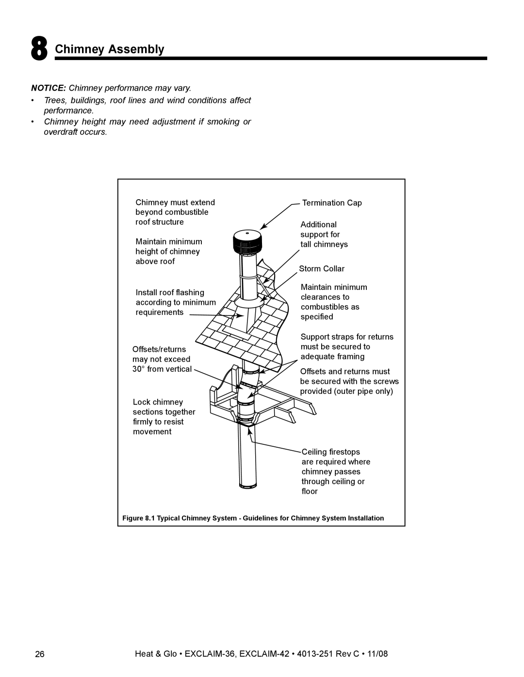 Hearth and Home Technologies EXCLAIM-36 owner manual Chimney Assembly 