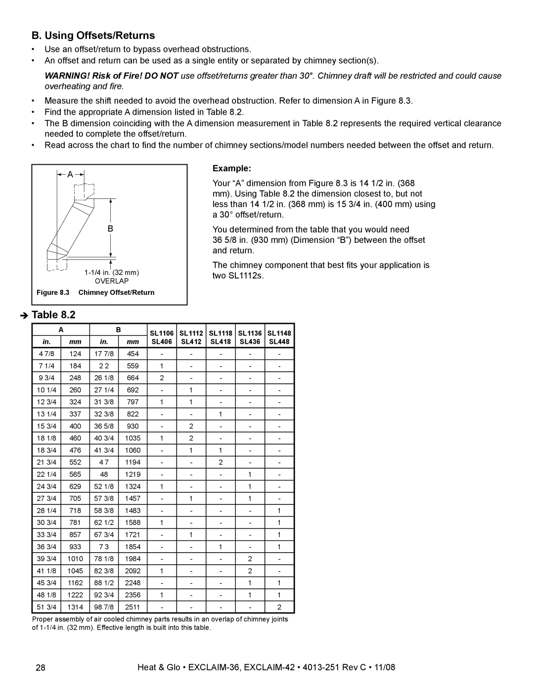 Hearth and Home Technologies EXCLAIM-36 owner manual Using Offsets/Returns, Example 