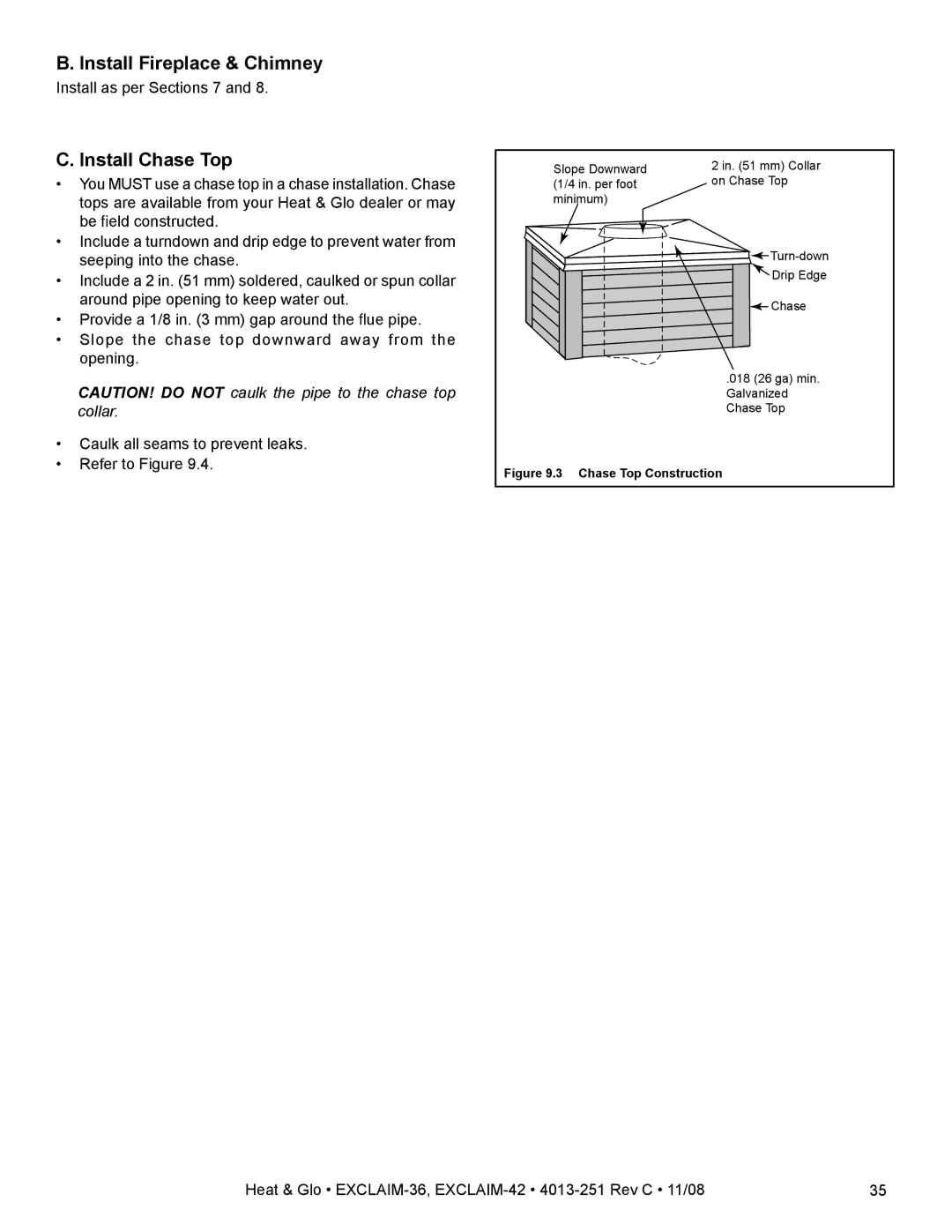 Hearth and Home Technologies EXCLAIM-36 owner manual Install Fireplace & Chimney, Install Chase Top 