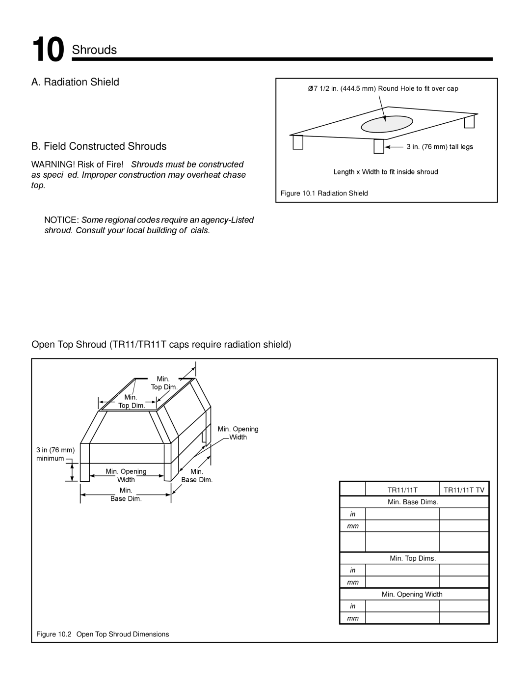 Hearth and Home Technologies EXCLAIM-36 owner manual Radiation Shield, Field Constructed Shrouds 