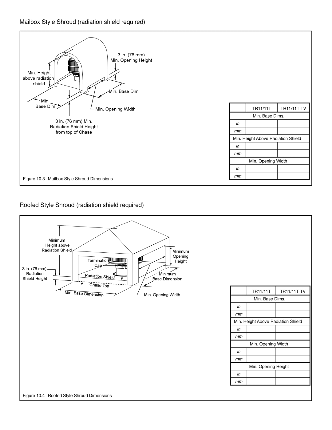 Hearth and Home Technologies EXCLAIM-36 owner manual Mailbox Style Shroud radiation shield required 