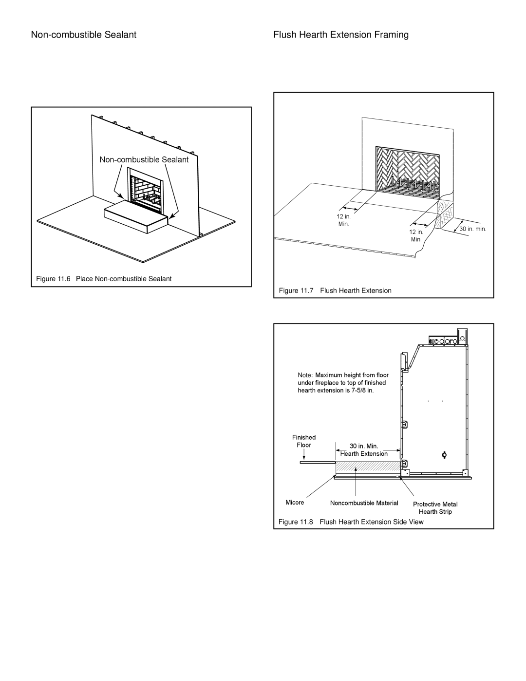 Hearth and Home Technologies EXCLAIM-36 owner manual Non-combustible Sealant, Flush Hearth Extension Framing 