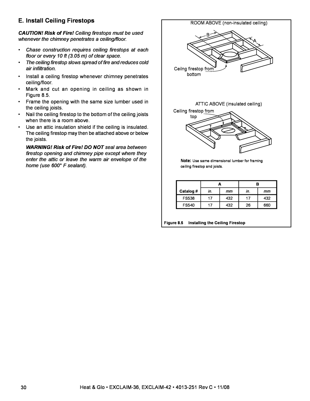 Hearth and Home Technologies EXCLAIM-36 owner manual E. Install Ceiling Firestops 