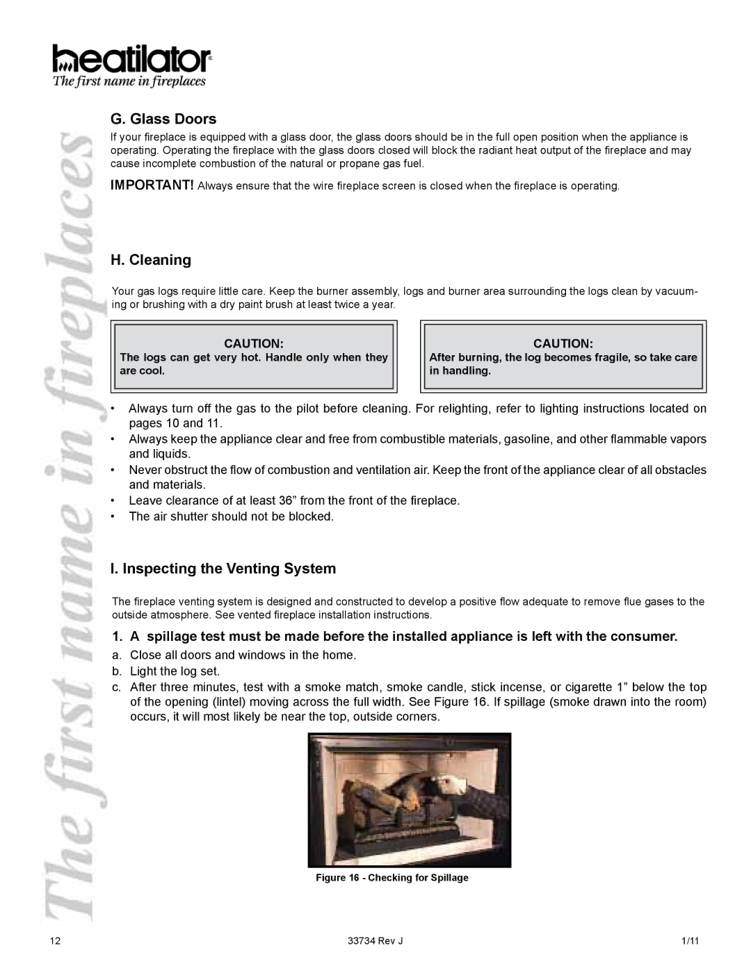 Hearth and Home Technologies FI42ML, FI42SL, FI36ML, FI36SL Glass Doors, Cleaning, Inspecting the Venting System 