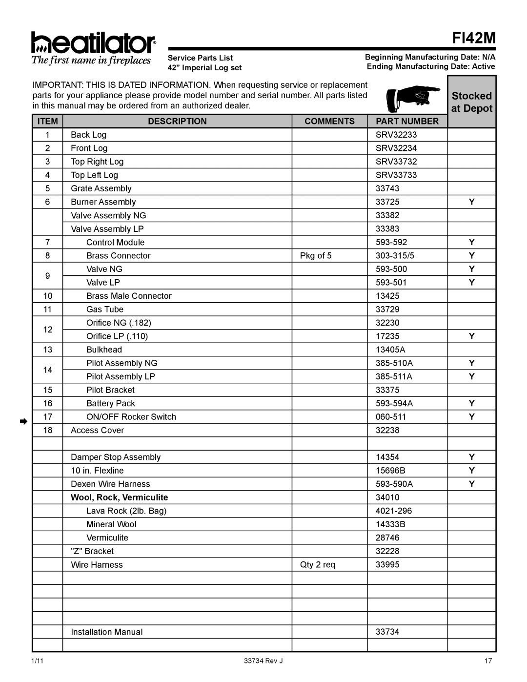 Hearth and Home Technologies FI42ML, FI42SL, FI36ML, FI36SL manual Fi42M 