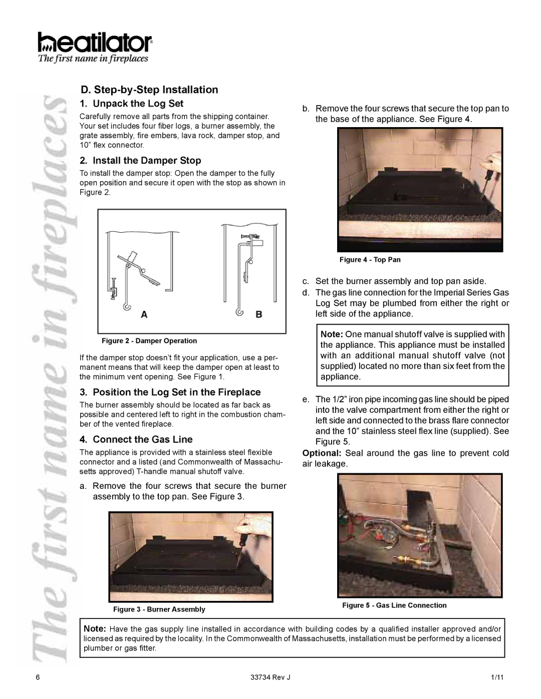 Hearth and Home Technologies FI36ML, FI42S, FI42ML Step-by-Step Installation, Unpack the Log Set, Install the Damper Stop 