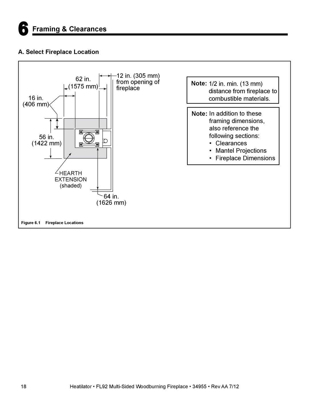 Hearth and Home Technologies FL92 MULTI-SIDED owner manual Framing & Clearances, Select Fireplace Location 