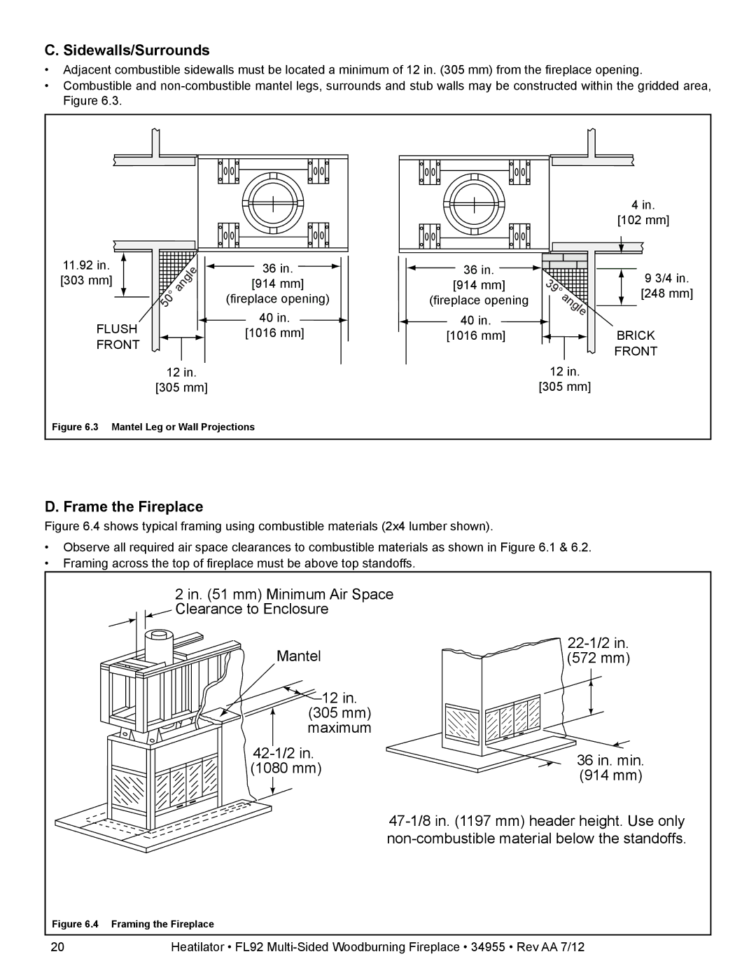 Hearth and Home Technologies FL92 MULTI-SIDED owner manual Sidewalls/Surrounds, Frame the Fireplace 