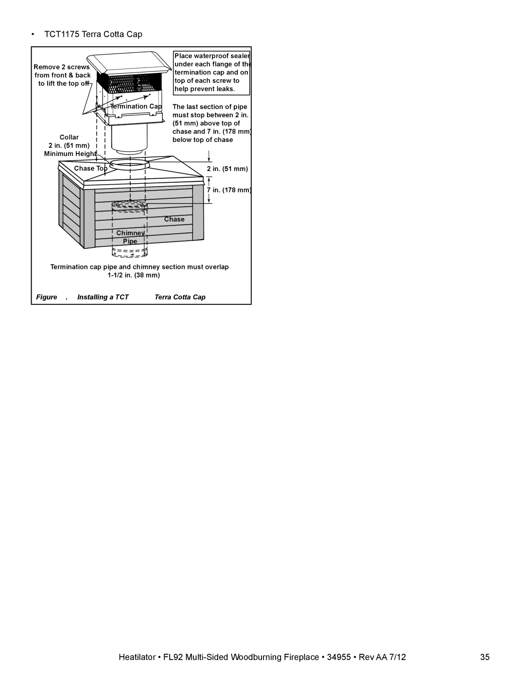 Hearth and Home Technologies FL92 MULTI-SIDED owner manual TCT1175 Terra Cotta Cap 