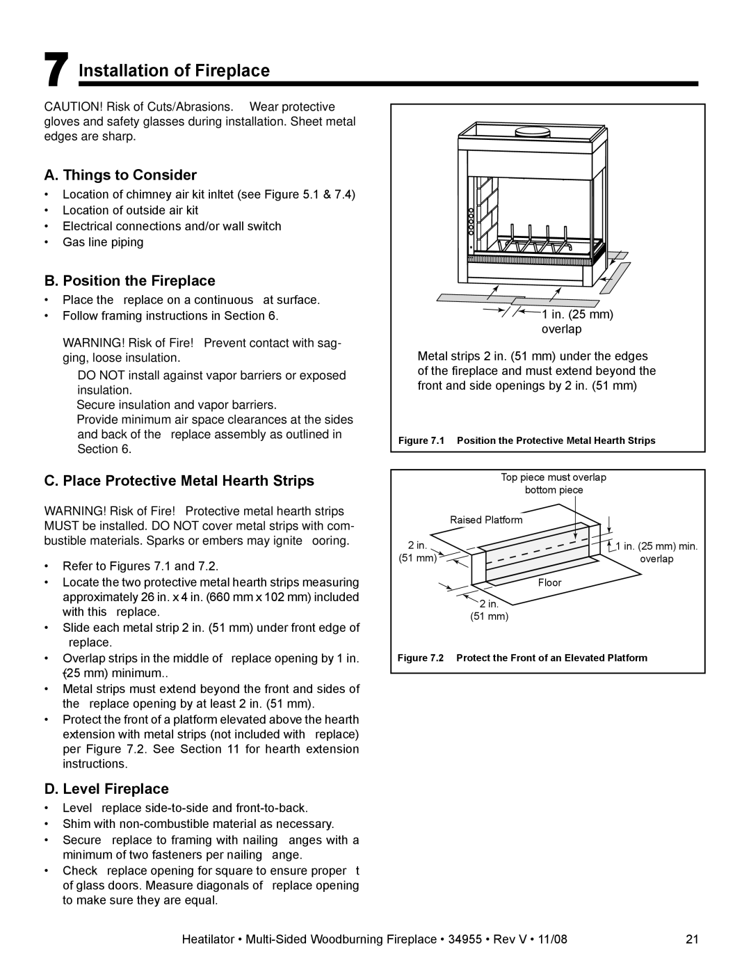 Hearth and Home Technologies FL92 Installation of Fireplace, Things to Consider, Position the Fireplace, Level Fireplace 