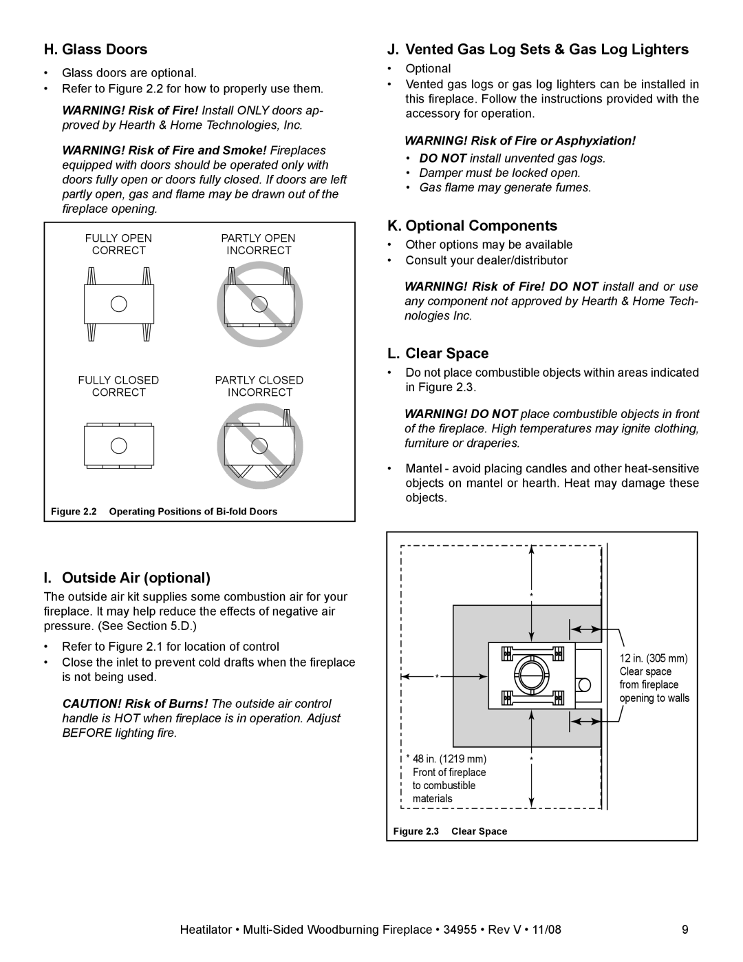 Hearth and Home Technologies FL92 Glass Doors, Vented Gas Log Sets & Gas Log Lighters, Optional Components, Clear Space 