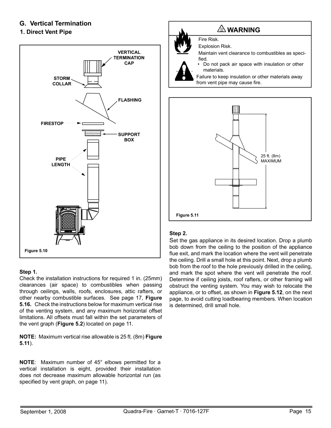 Hearth and Home Technologies GARNET-D-CSB, GARNET-MBK, GARNET-D-CWL, GARNET-D-MBK Vertical Termination, Direct Vent Pipe 