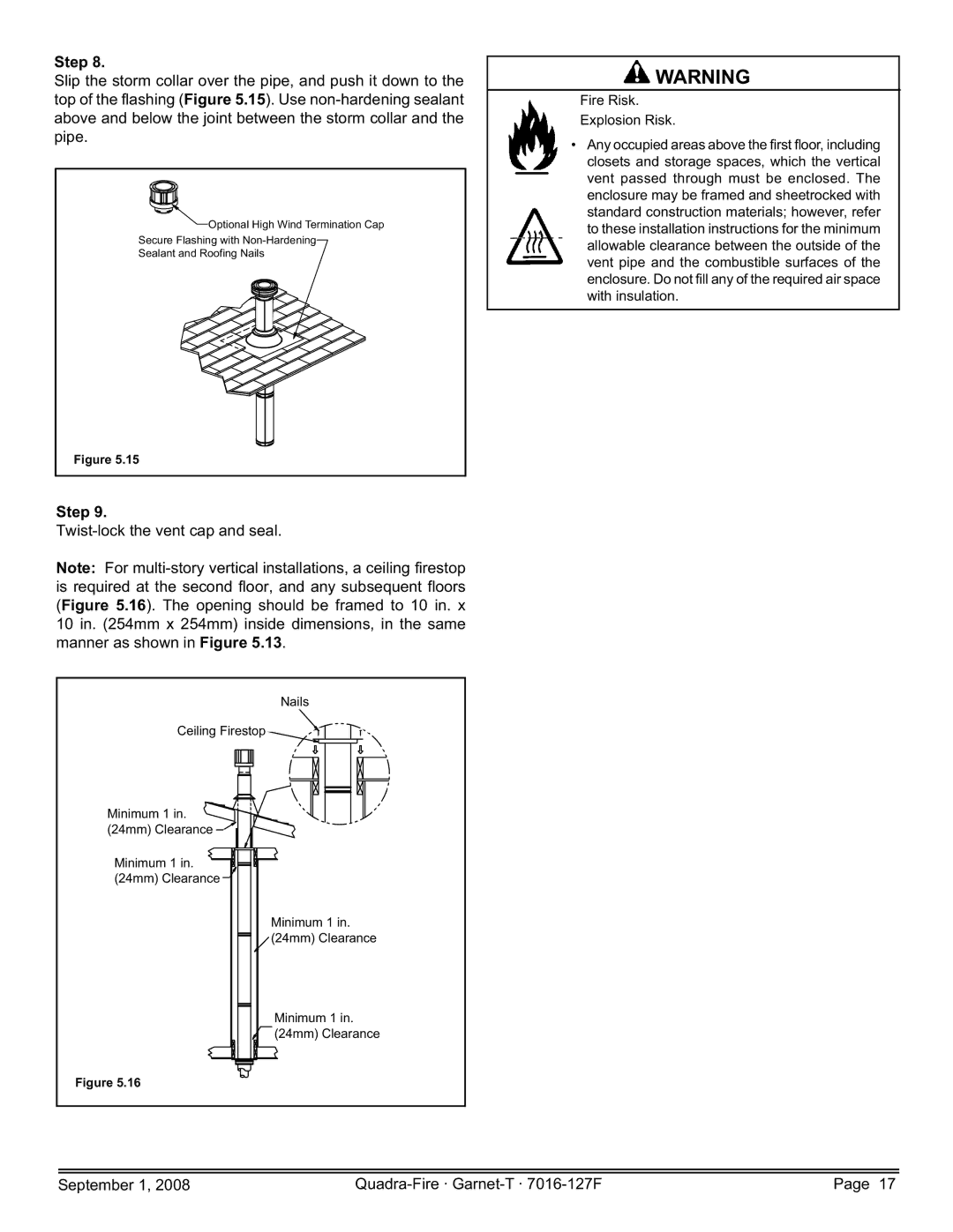 Hearth and Home Technologies GARNET-D-CWL, GARNET-D-CSB, GARNET-MBK, GARNET-D-MBK Twist-lock the vent cap and seal 