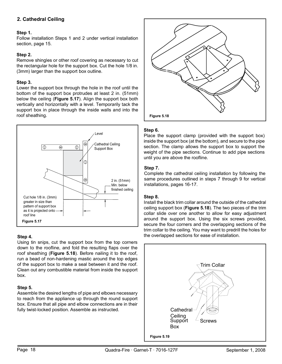 Hearth and Home Technologies GARNET-D-MBK, GARNET-D-CSB, GARNET-MBK, GARNET-D-CWL, GARNET-D-PMH owner manual Cathedral Ceiling 