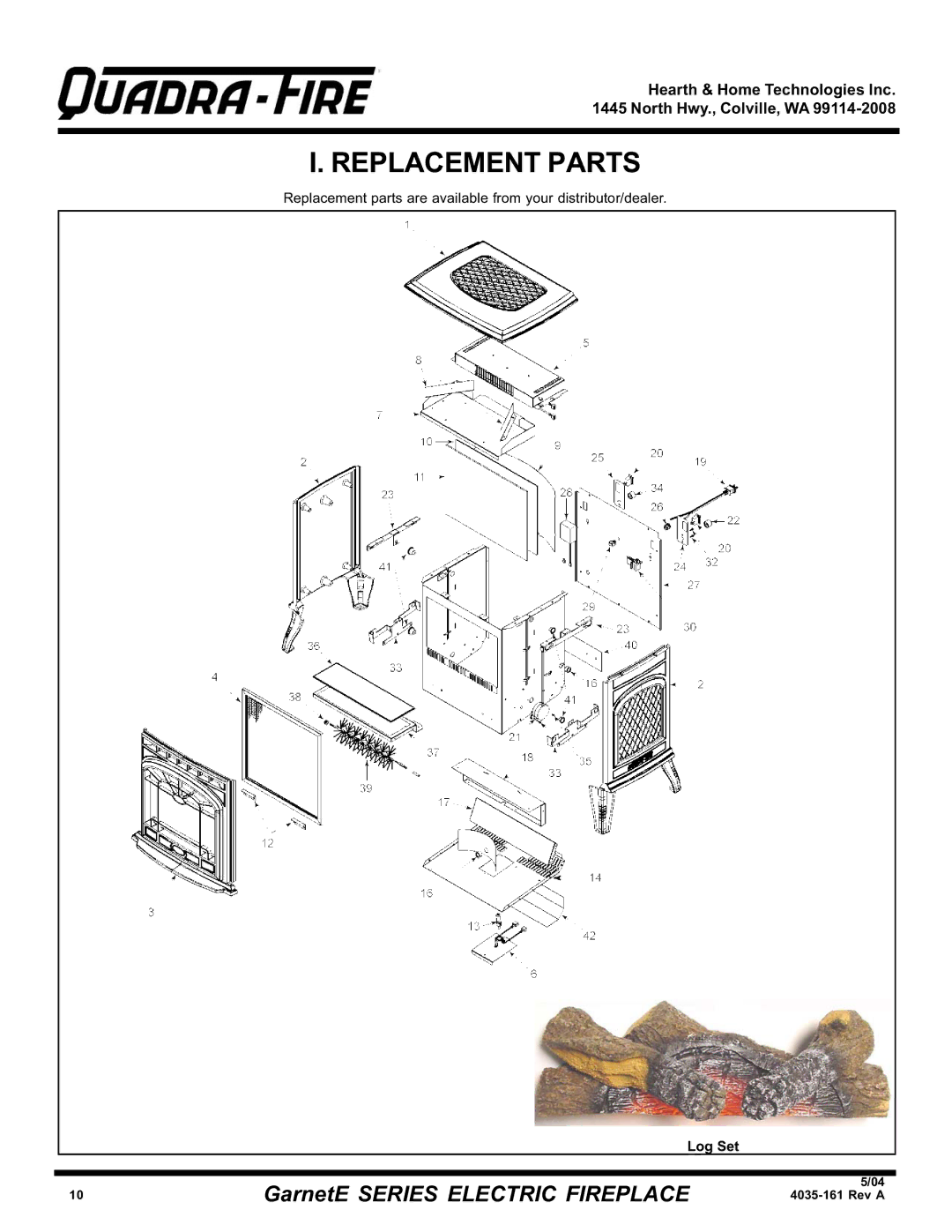 Hearth and Home Technologies GarnetE SERIES warranty Replacement Parts 