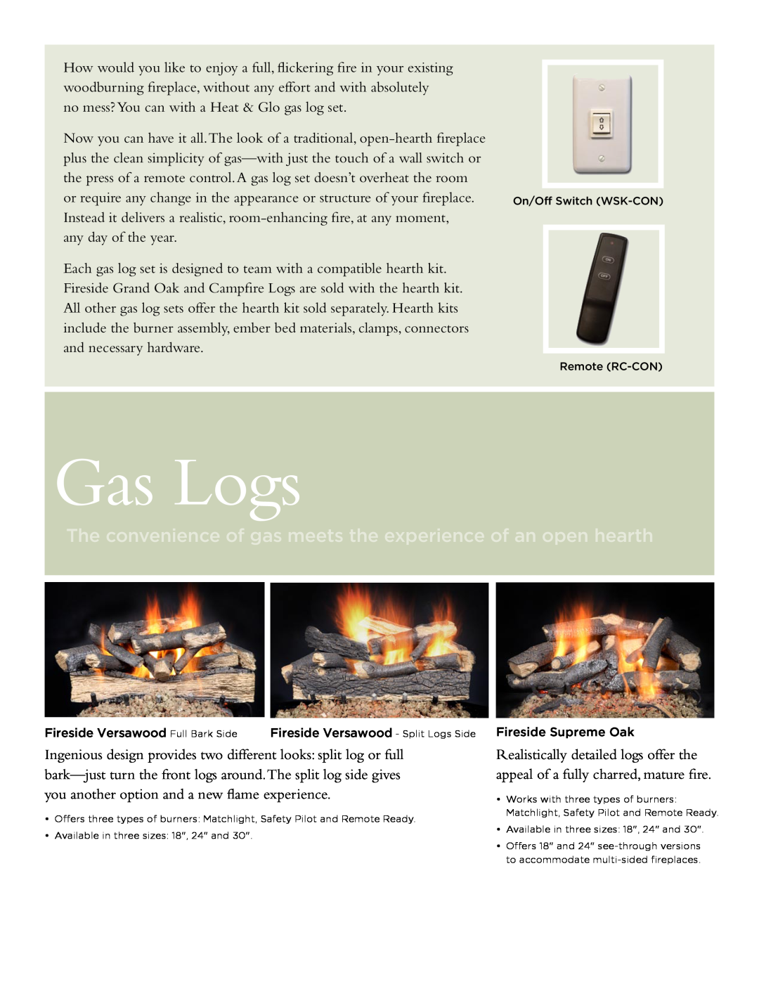 Hearth and Home Technologies Gas Logs manual The convenience of gas meets the experience of an open hearth 
