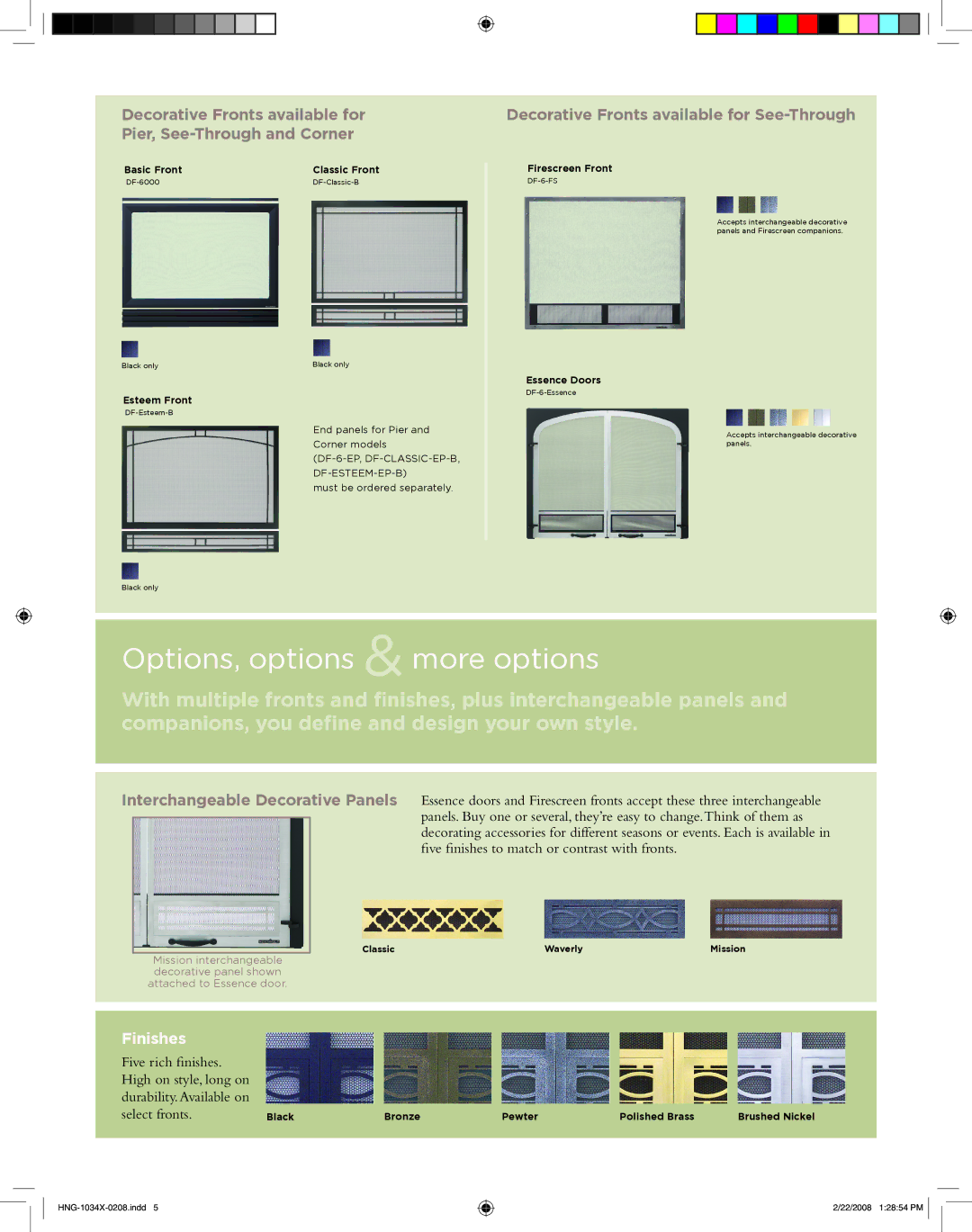 Hearth and Home Technologies GATEWAY manual Basic Front Classic Front, Firescreen Front, Esteem Front, Essence Doors 