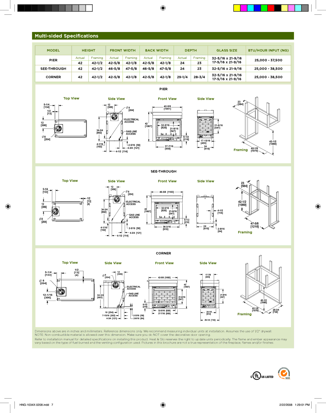 Hearth and Home Technologies GATEWAY 42-1/2 46-5/8 47-5/8 32-5/16 x 21-9/16 25,000 38,500, Top View Side View Front View 