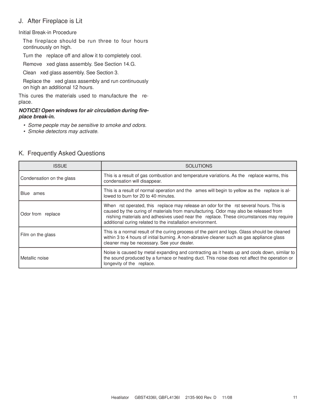 Hearth and Home Technologies GBST4336I, GBFL4136I owner manual After Fireplace is Lit, Frequently Asked Questions 