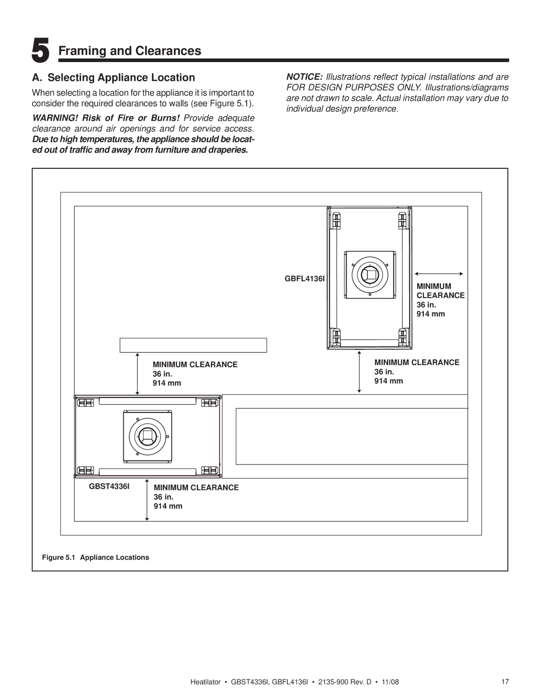 Hearth and Home Technologies GBST4336I, GBFL4136I owner manual Framing and Clearances, Selecting Appliance Location 