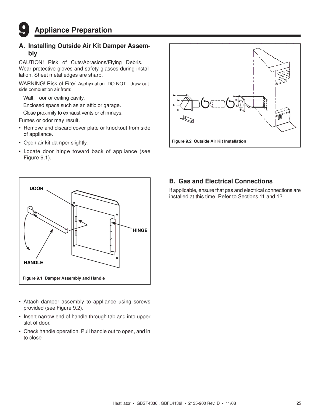 Hearth and Home Technologies GBST4336I, GBFL4136I Appliance Preparation, Installing Outside Air Kit Damper Assem- bly 