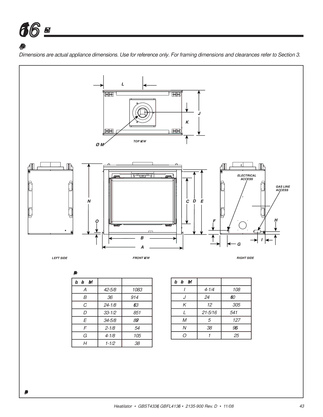 Hearth and Home Technologies GBST4336I, GBFL4136I owner manual Reference Materials, Appliance Dimension Diagram 