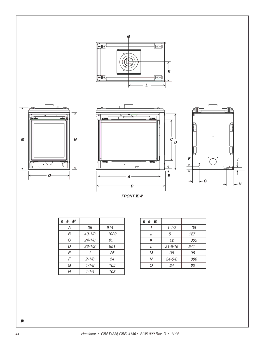 Hearth and Home Technologies GBFL4136I, GBST4336I owner manual Front View 