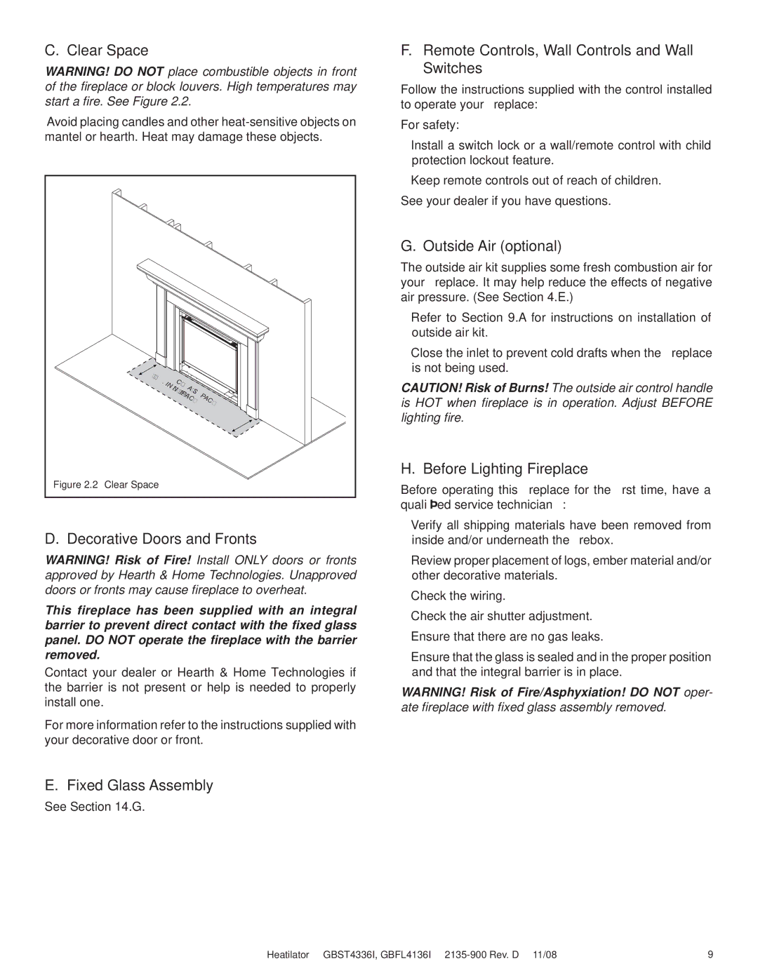 Hearth and Home Technologies GBST4336I, GBFL4136I Clear Space, Decorative Doors and Fronts, Fixed Glass Assembly 