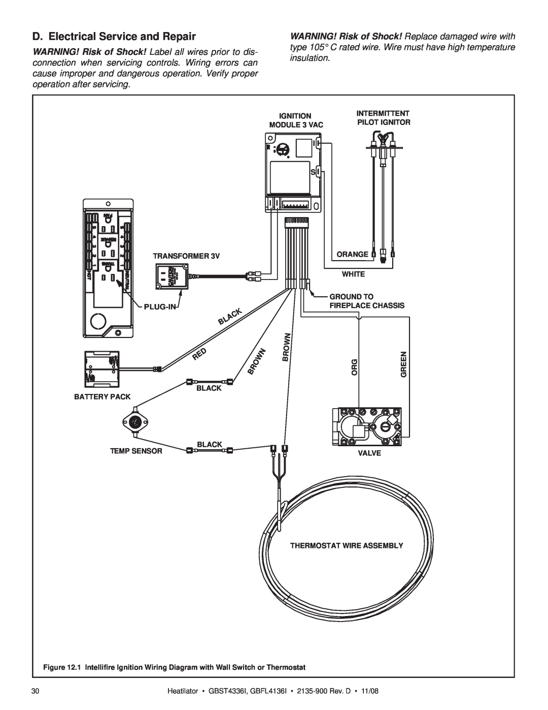 Hearth and Home Technologies GBFL4136I, GBST4336I owner manual D. Electrical Service and Repair, MODULE 3 VAC, Black 