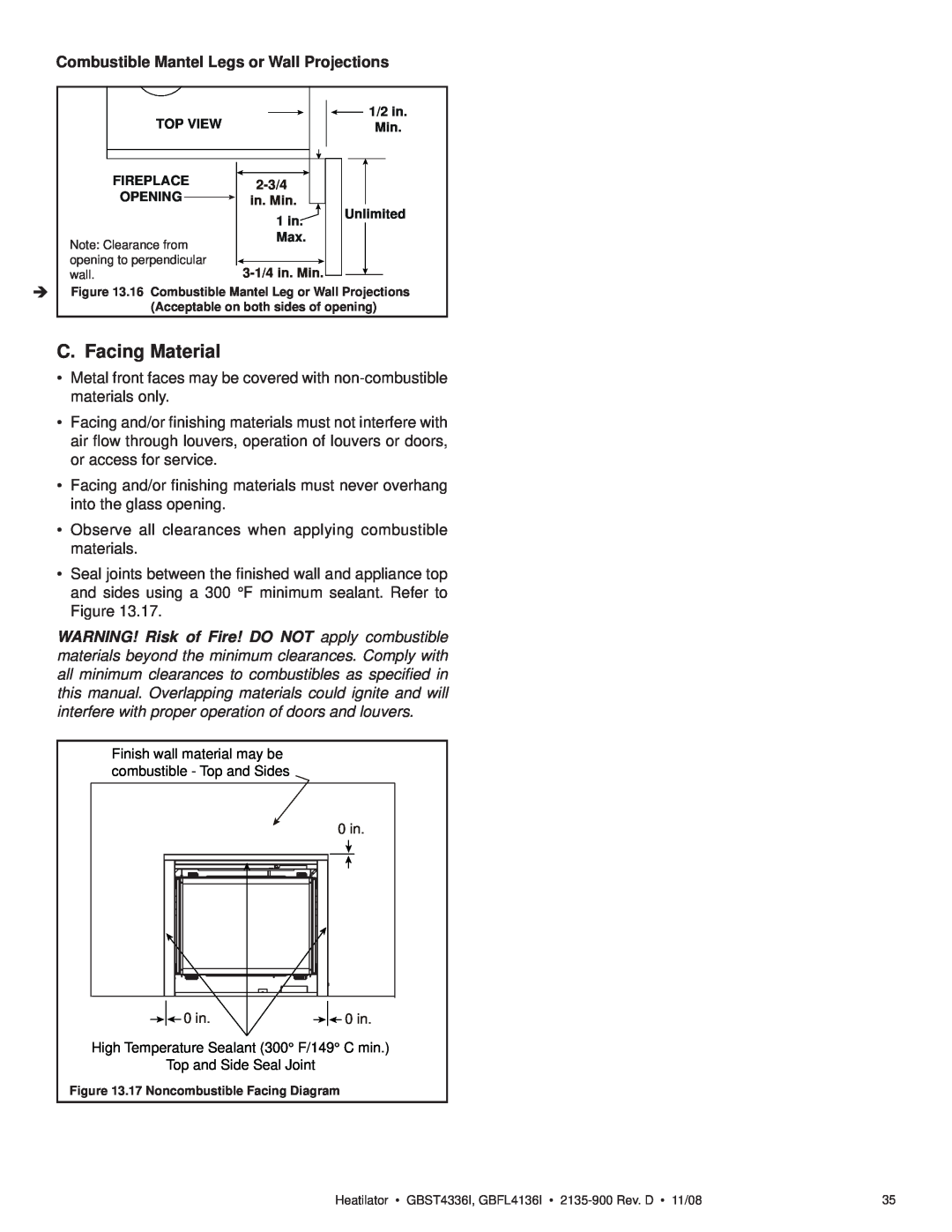 Hearth and Home Technologies GBST4336I, GBFL4136I owner manual C. Facing Material 
