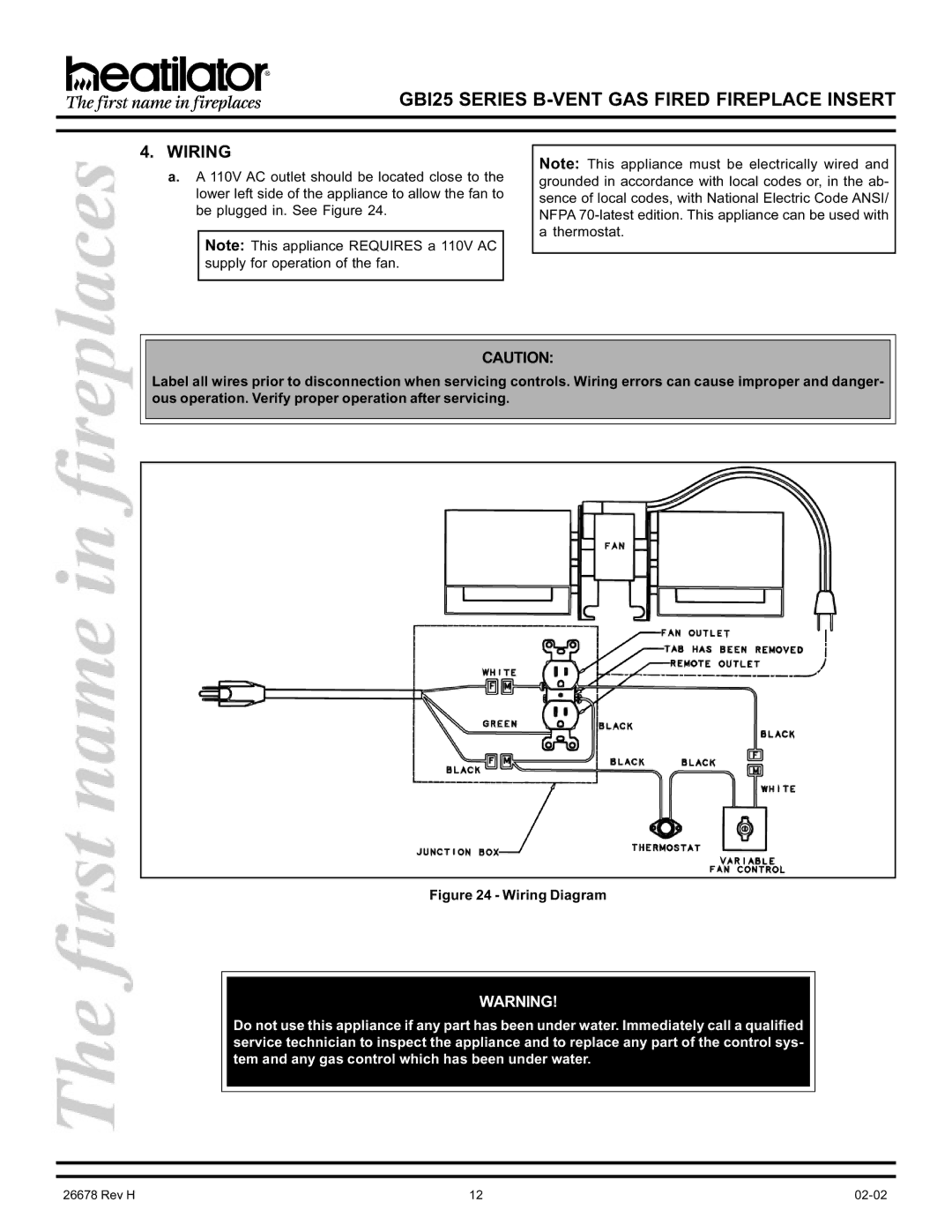 Hearth and Home Technologies GBI25 operating instructions Wiring Diagram 