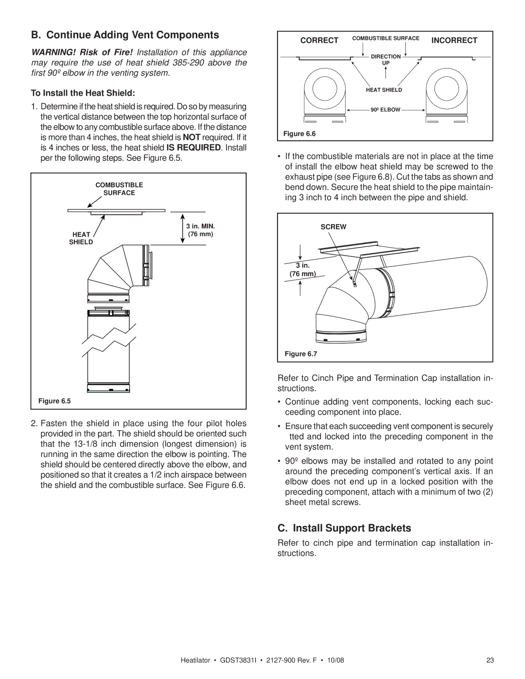 Hearth and Home Technologies GDST3831I Continue Adding Vent Components, Install Support Brackets, Correct, Incorrect 