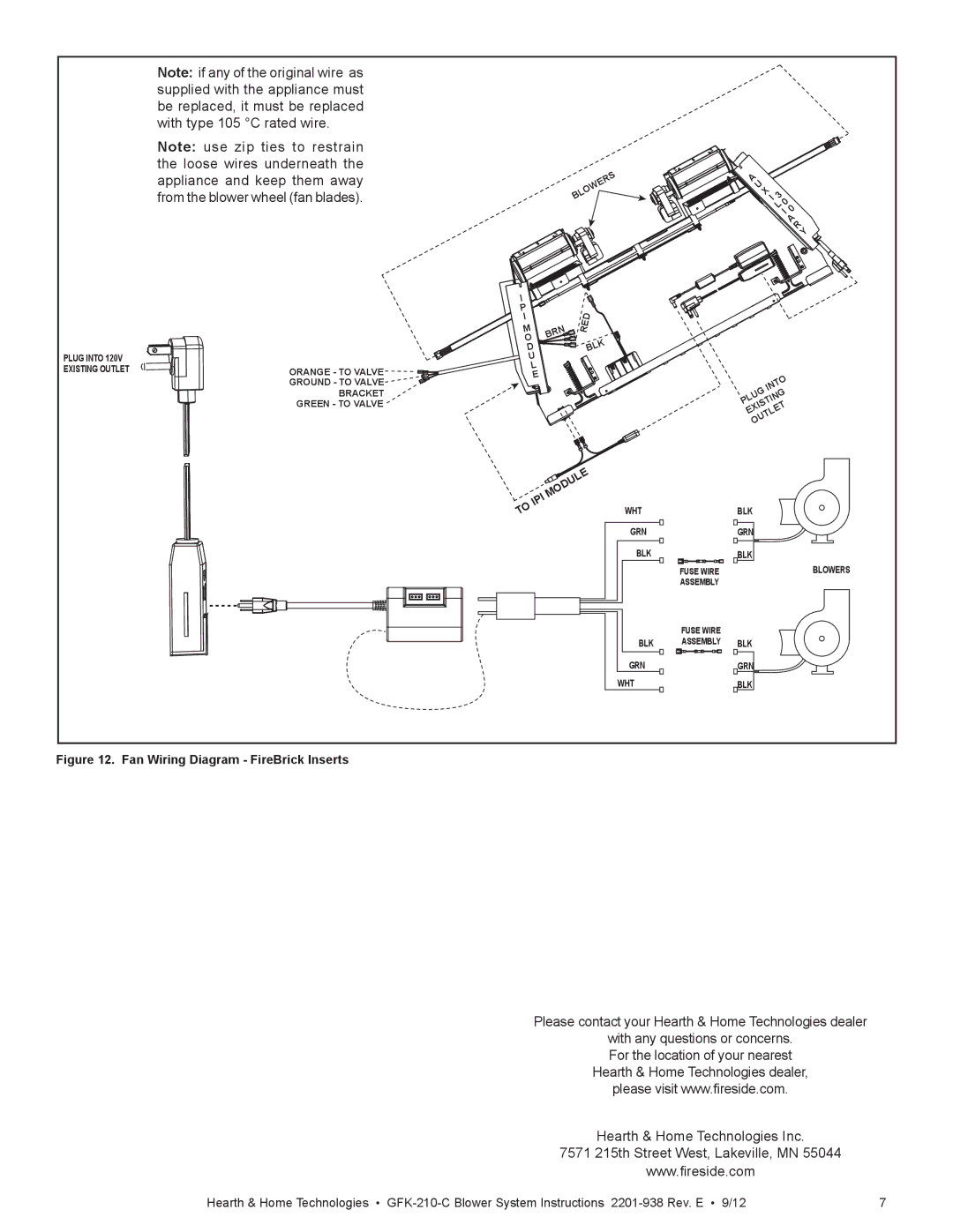 Hearth and Home Technologies GFK-210-C installation manual Fan Wiring Diagram FireBrick Inserts 