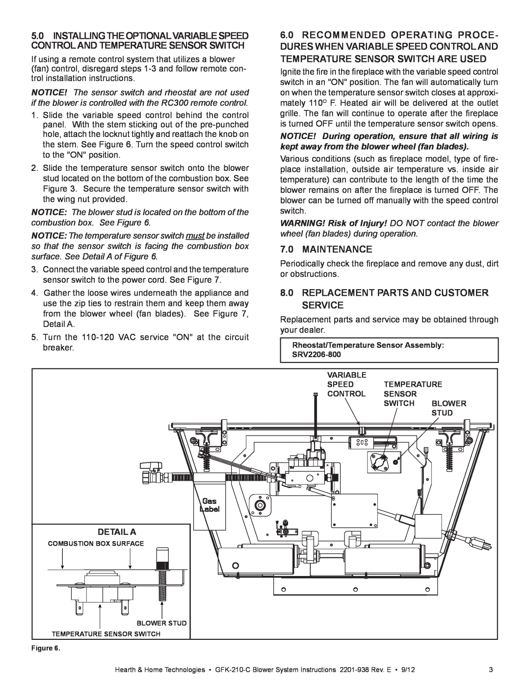 Hearth and Home Technologies GFK-210-C installation manual Maintenance, Replacement Parts And Customer Service 