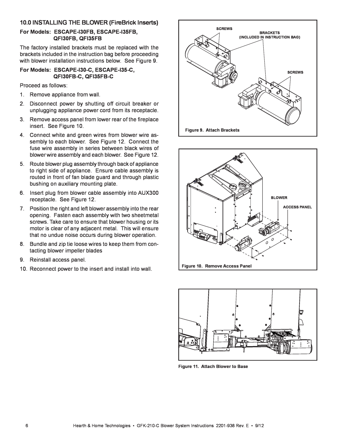Hearth and Home Technologies GFK-210-C installation manual INSTALLING THE BLOWER FireBrick Inserts 