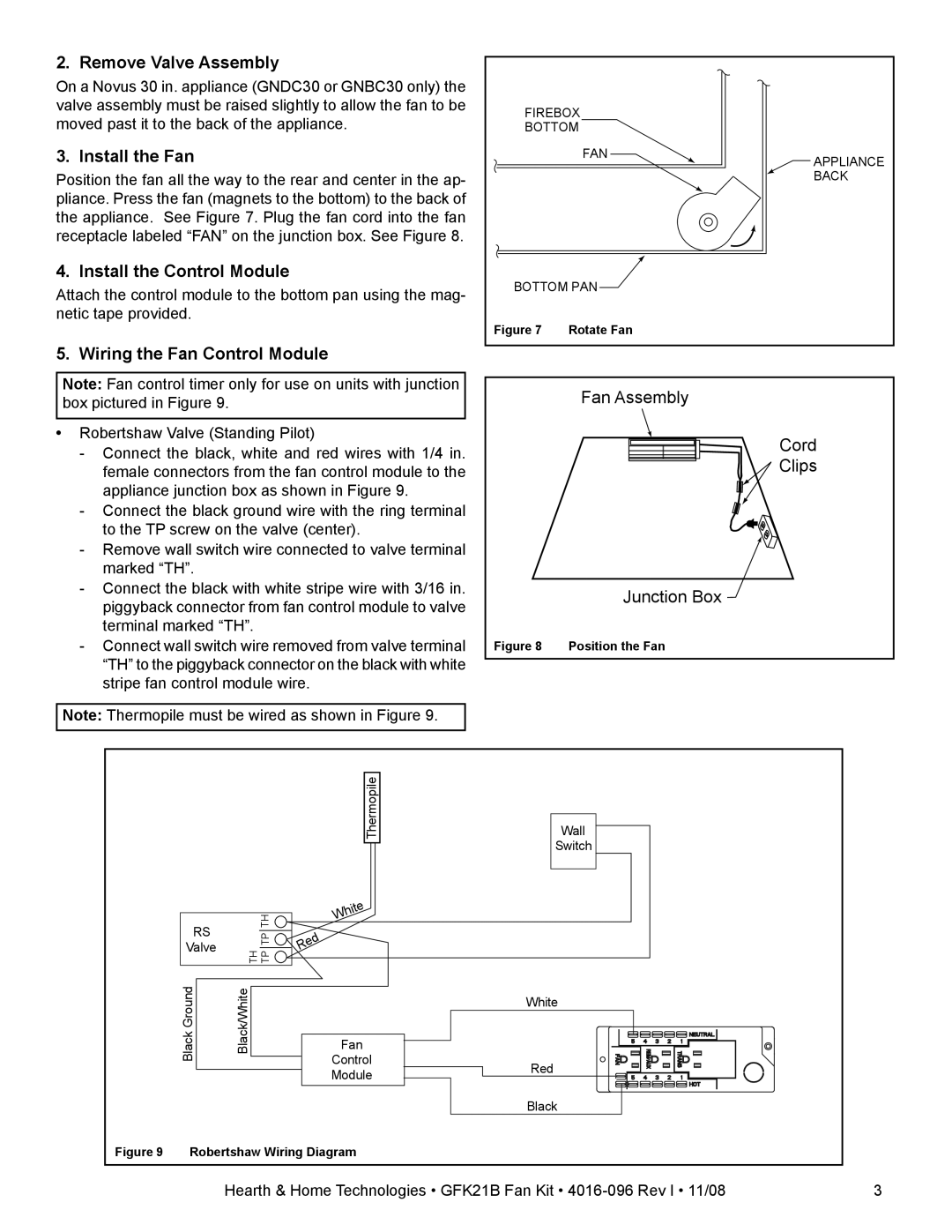 Hearth and Home Technologies GFK21B Remove Valve Assembly, Install the Fan, Install the Control Module 